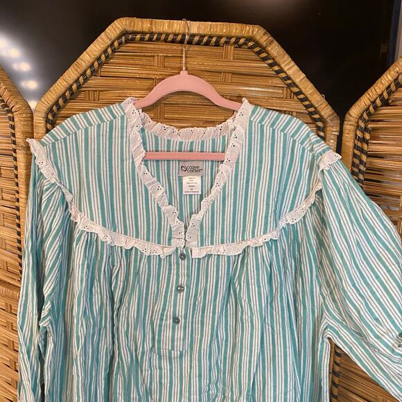 Vintage Style Cozee Corner 4X Cotton Lace Yoke Nightgown Blue Stripe cottagecore - Picture 5 of 8